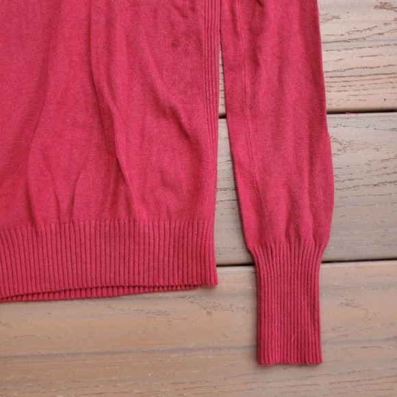 Express Scarlet Red Sweater V Neck Balloon Sleeve Stretch Preppy Casual Work S - Picture 4 of 5